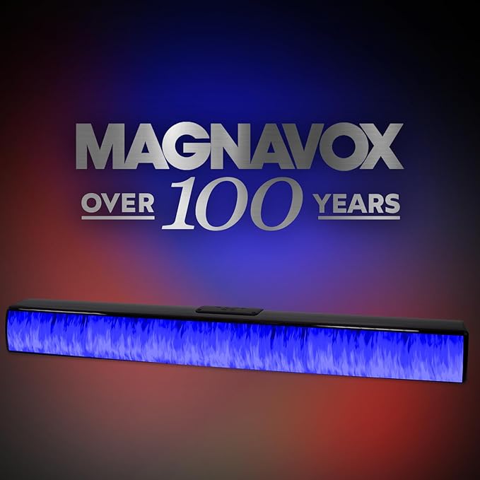 Magnavox MMA4020 Portable Speaker Soundbar with Bluetooth 5.0, Patented Vibrant LED Light Display, True 16 Watts RMS Sound, USB, TFT Playback, Great for Gaming, Stereo