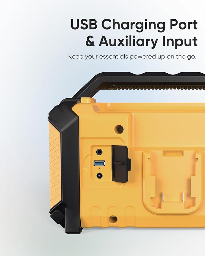 Inwa Jobsite Bluetooth Speakers, 60W Outdoor Portable Wireless Speakers, Compatible with DeWalt & Milwaukee Battery, Loud Boombox w/Bass, RGB Lights & Aux, for Work/Workshop/Garage(Golden)