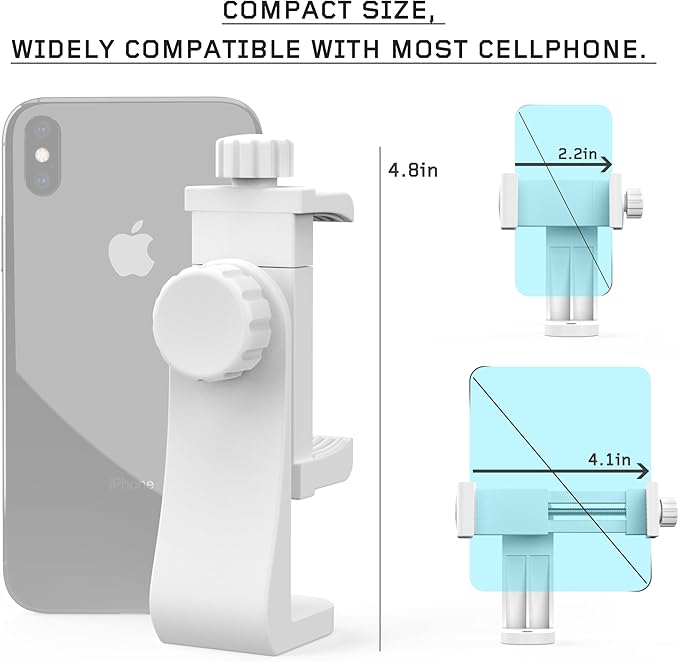 Universal Phone Tripod Mount Adapter with Ｗireless Camera Remote, Cell Phone Holder with Adjustable Clamp for Selfie Stick Monopod Compatible with iPhone, Samsung and so on -White