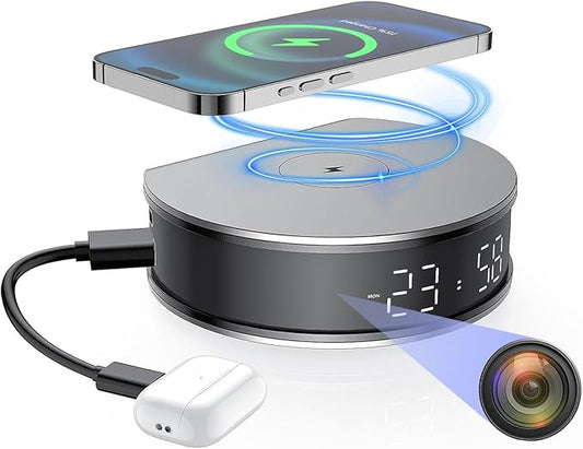 LIZVIE Clock Spy Camera Charger, 15W 1080P WiFi Camera - Mini Wireless Nanny Cam with Night Vision - Indoor Home Security Surveillance.