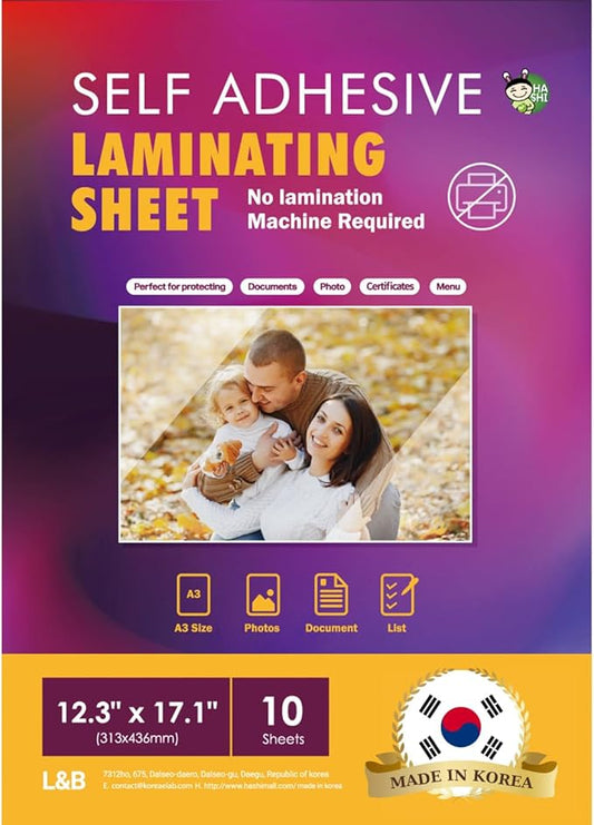 Self Adhesive Laminating Sheets 12.3x17.1 inch, 10 Pack, 4mil Thickness, No Heat, No Machine Laminating Sheets Self Sealing by HA SHI