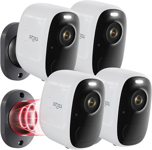Dzees Wireless Security Camera Outdoor with Magnetic Mount, 4MP Battery Powered Security Cameras Wireless Outdoor for Home Security, AI Motion Detection/2-Way Talk/Color Night Vision/Ip66/Cloud-4-Pack