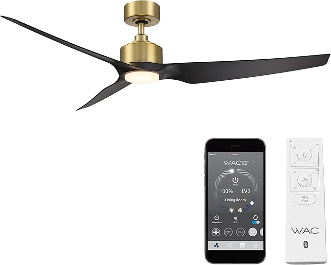 Stella Indoor and Outdoor 3-Blade Smart Home Ceiling Fan 60in Soft Brass Matte Black with 3000K LED Light Kit and Remote Control works with Alexa and iOS or Android App