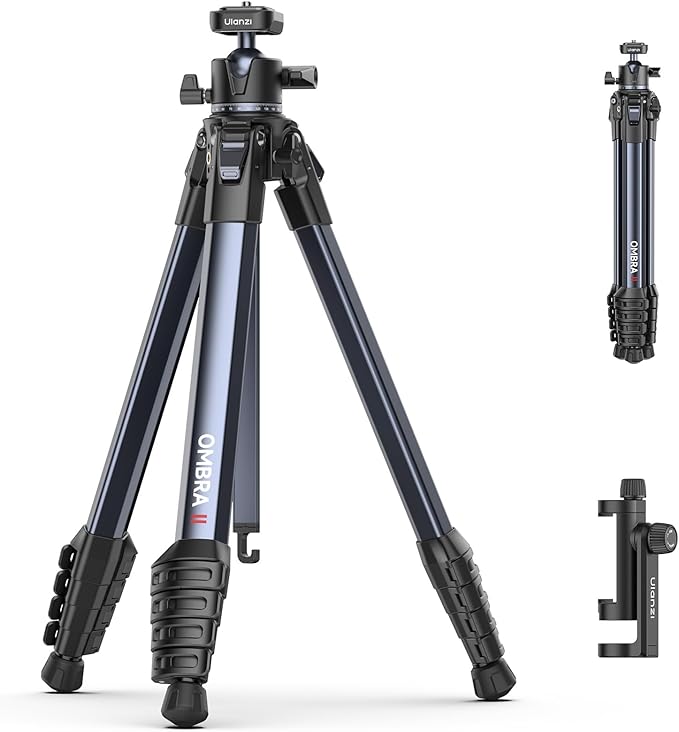 ULANZI Ombra ⅡCamera Tripod 61.5 Inch, 360° Ball Head Travel Tripod Stand with Uka Quick Release Plate for DSLR Sony Canon Fujifilm Camera Smartphone Vlogging Photography with Phone Mount Carry Bag
