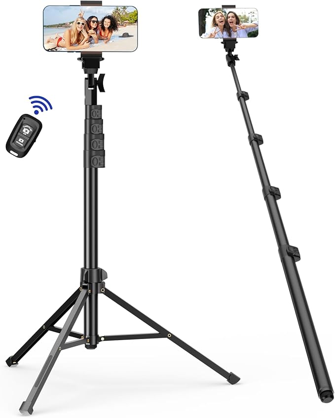 EMART 63" Phone Tripod for iPhone & Selfie Stick, Adjustable Cellphone Tripod Stand with Remote and Phone Holder, Compatible with Camera Ring Light Filming for Video Recording Live Streaming