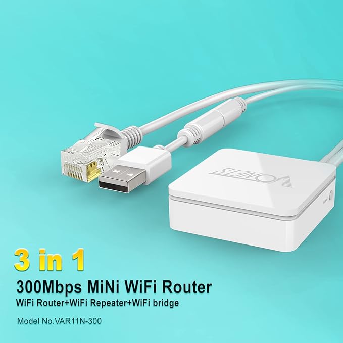 VONETS VAR11N-300 WiFi Bridge/Wireless Repeater/Mini Router/Ethernet to WiFi Convert with WAN/LAN 2 RJ45 Ports for Hotel IP Printer, Network Devices