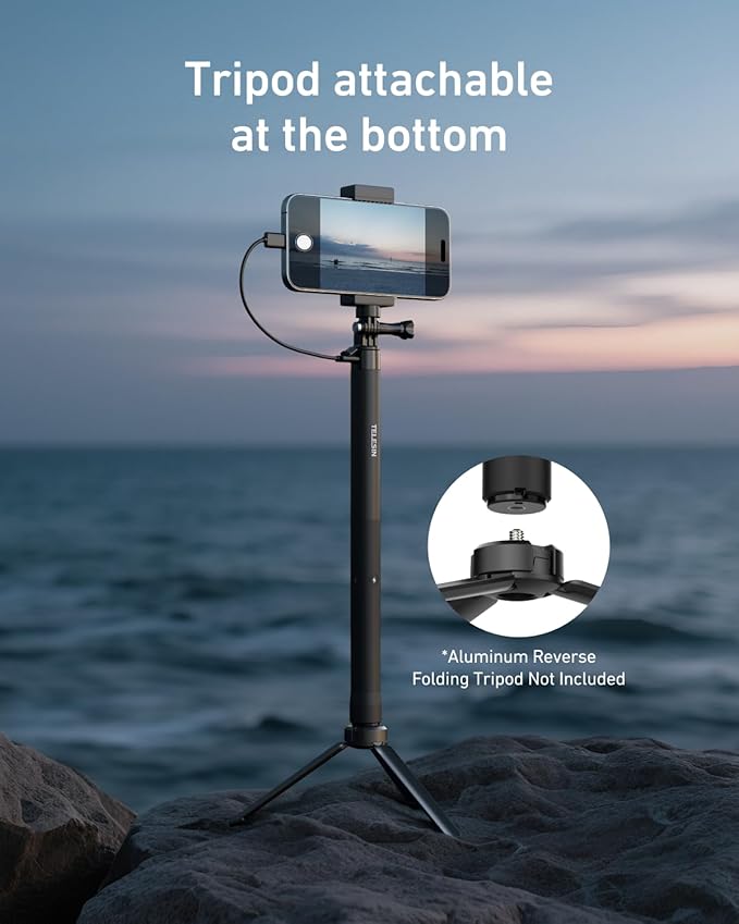 TELESIN Power Grip Selfie Stick for Gopro, 40.16”Extension Charging Handle Grip, 5000mAh Battery Power Selfie Sticks, Portable Monopod Pole for GoPro Hero 13 12 11 Insta360 DJI Action Camera, Phone