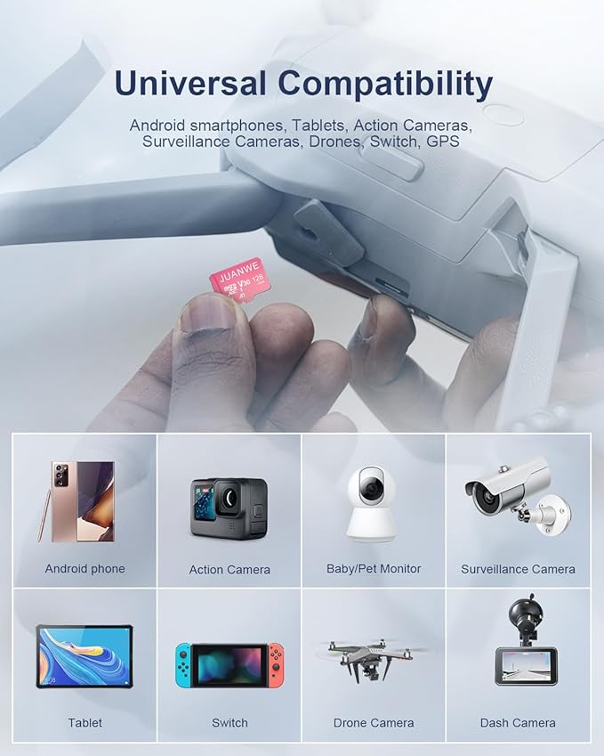 JUANWE 128GB Micro SD Card 2 Pack 128GB TF Card with Adapter, microSDXC Memory Card for Camera, Drone, U3, A1, V30, 4K UHD, UHS-I, SD Card