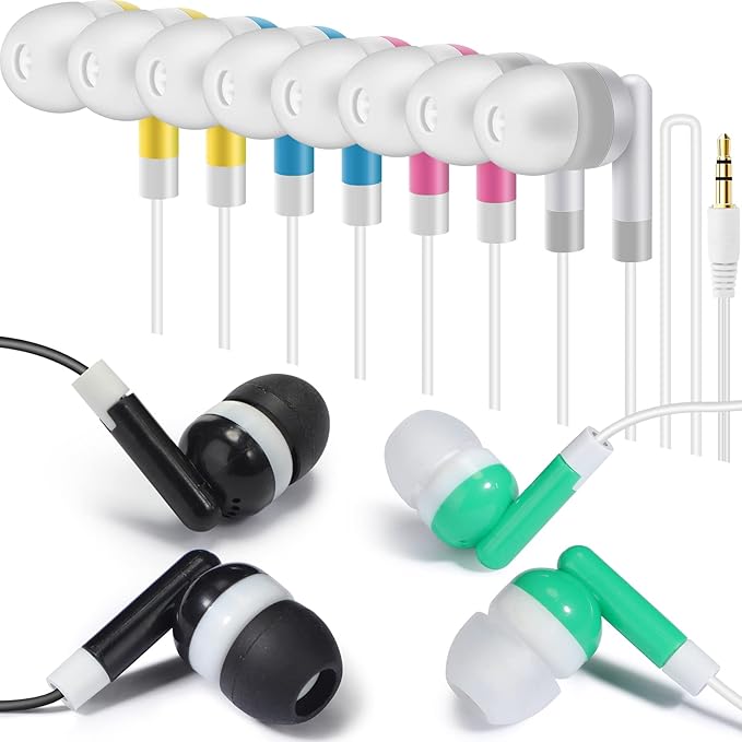 Flutesan 120 Pack Bulk Earbuds in Ear Headphones Earbud Assorted Colors Wire Earphones Wholesale for Classroom, Libraries, Students, Individually Bagged