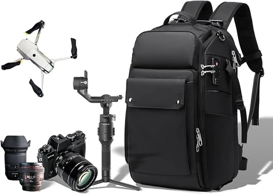 Camera Backpack Large, Waterproof Camera Bag for Mirrorless and DSLR with TSA Lock,Quick Access,17-Inch Laptop Compartment, Adjustable Straps - Fits Camera Stabilizer,Drone, Black