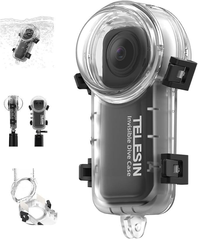 TELESIN Insta 360 X4 Invisible Dive Case, 50m/164ft Waterproof Case Protective Underwater Diving Housing Shell for Insta 360 X4 with Bracket Accessories