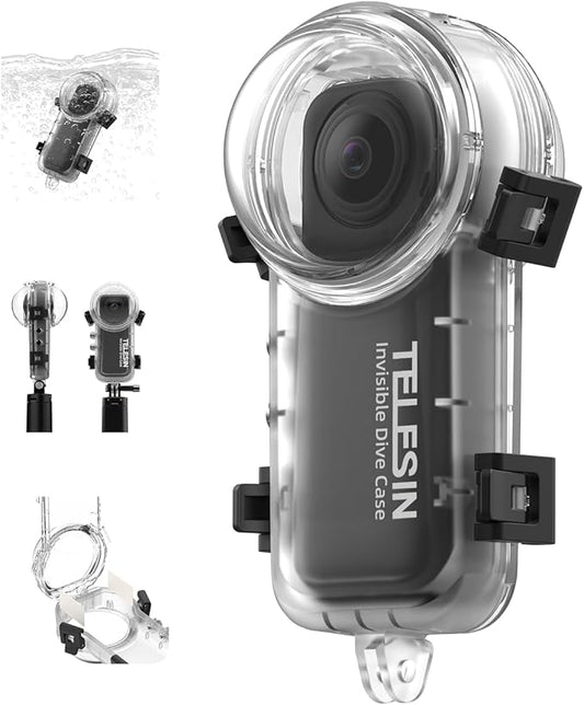 TELESIN Insta 360 X4 Invisible Dive Case, 50m/164ft Waterproof Case Protective Underwater Diving Housing Shell for Insta 360 X4 with Bracket Accessories