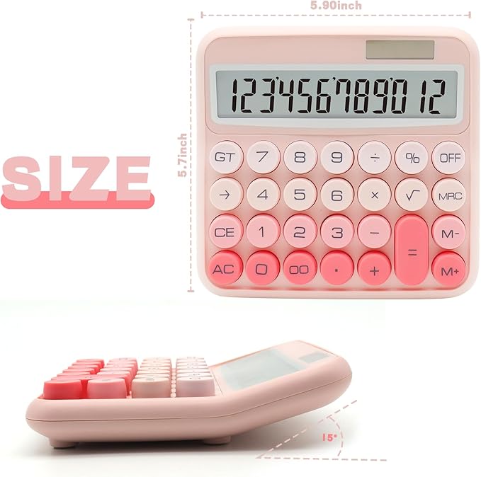 Gradient Pink Calculator, UPIHO Standard Calculator 12 Digit with Large LCD Display and Big Buttons, Pink Office Supplies for Women, Cute Desk Accessories for Office,School, Home, Business