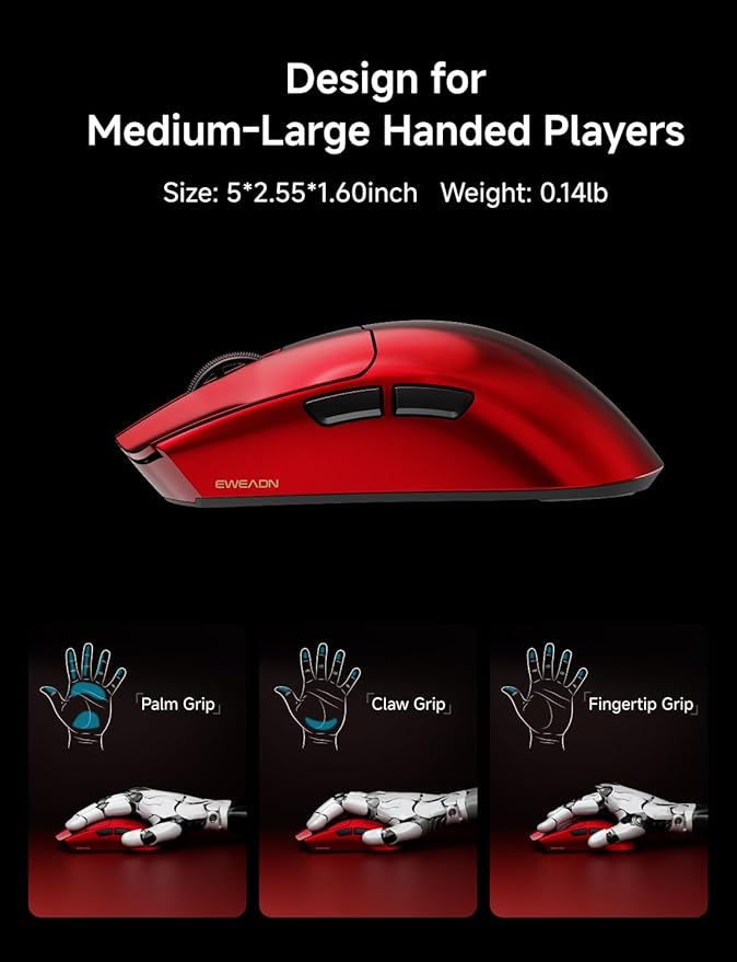 S9 Ultra Wireless Gaming Mouse, 59G Ergonomic Computer Mouse, Triple Modes, 8K Polling, PAW3950 42K DPI Optical Sensor, Kailh Switch, 250h Battery Life, Programmable for PC/Win/Mac(Red)