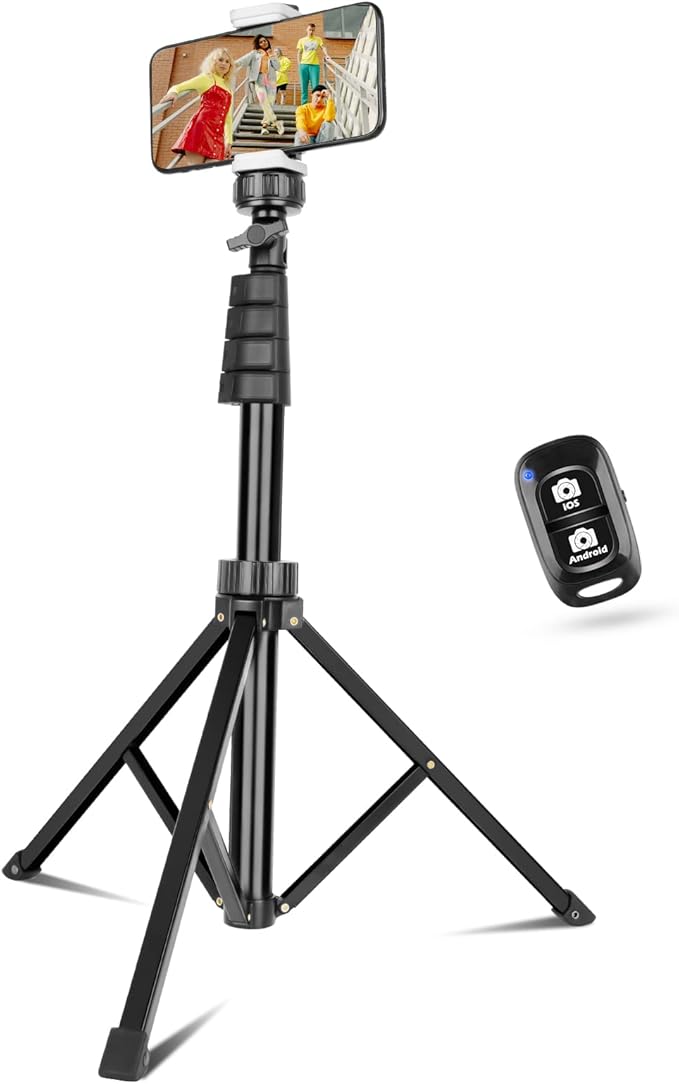 Sensyne 67" Phone-Tripod, Extendable Cell Phone Tripod Stand & Selfie Stick with Wireless Remote and Phone Holder, Compatible with iPhone Android Phone, Camera