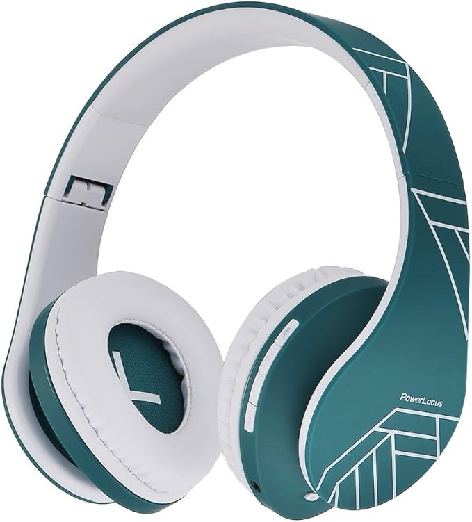 PowerLocus Bluetooth Over-Ear Headphones, Wireless Stereo Foldable Headphones Wireless and Wired Headsets with Built-in Mic, Micro SD/TF, FM for iPhone/Samsung/iPad/PC (Blue/White)