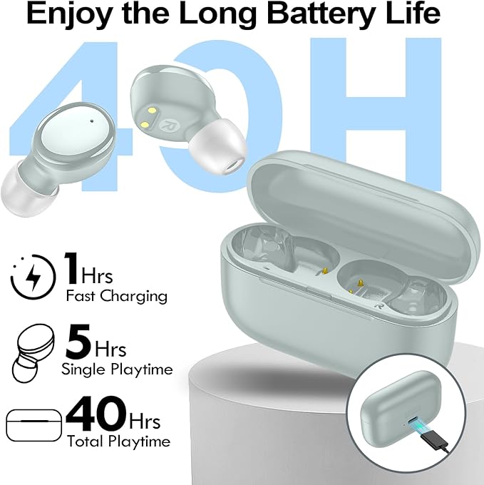 kurdene Wireless Earbuds Bluetooth 5.4 in Ear Buds Light Weight Headphones,Deep Bass Sound,Built in Mics Headset,Clear Calls Earphones for Sports Workout Light Blue