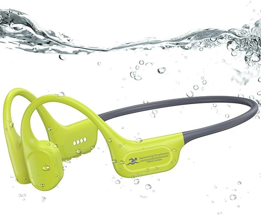 Swimming Headphones IP68 Waterproof, Open Ear Bone Conduction Headphones Bluetooth 5.4 with 32GB MP3 Player, Secure Comfort Underwater Swim Earbuds for Jogging Cycling Fitness-SurfAudio(Green)