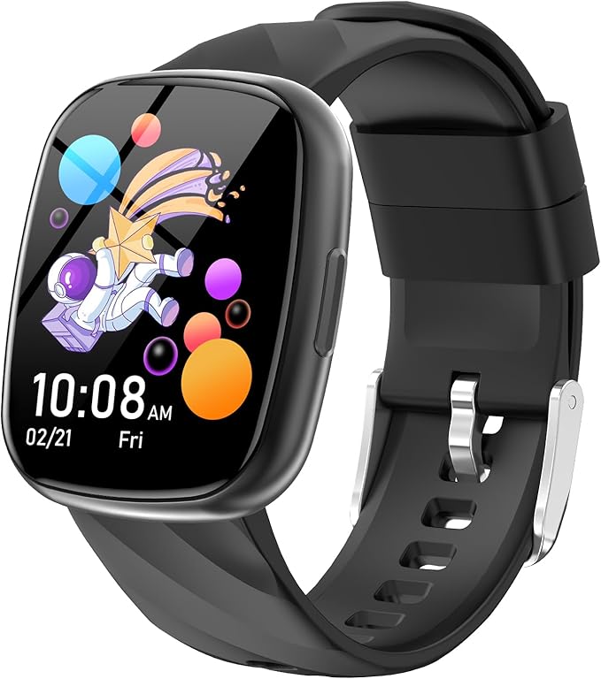 Smart Watch for Kids Fitness Activity Tracker for Boys Girls, Waterproof, Puzzle Games, Alarm Music, Sport Mode, Heart Rate, Sleep, Pedometer, Children Smartwatch Birthday Gift for Teens, Black