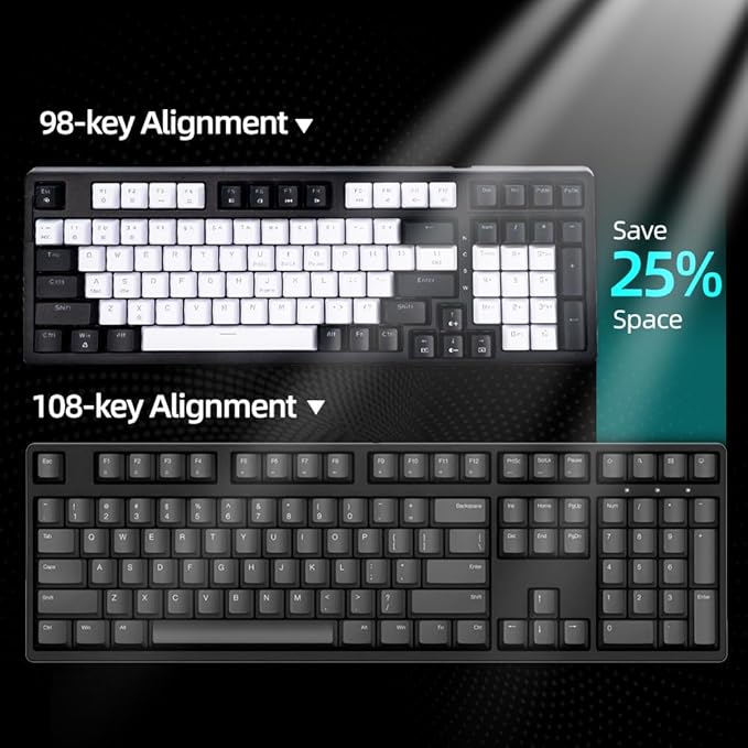 WJX Mechanical Gaming RGB Keyboard Wired 98 Full Keynap, RGB Backlit with 19 Modes Computer Clicky Keyboard for PC & Mac, Hot-Swappable Red Tactile Mechanical Switch, USB-C Control PBT Keycaps（White）
