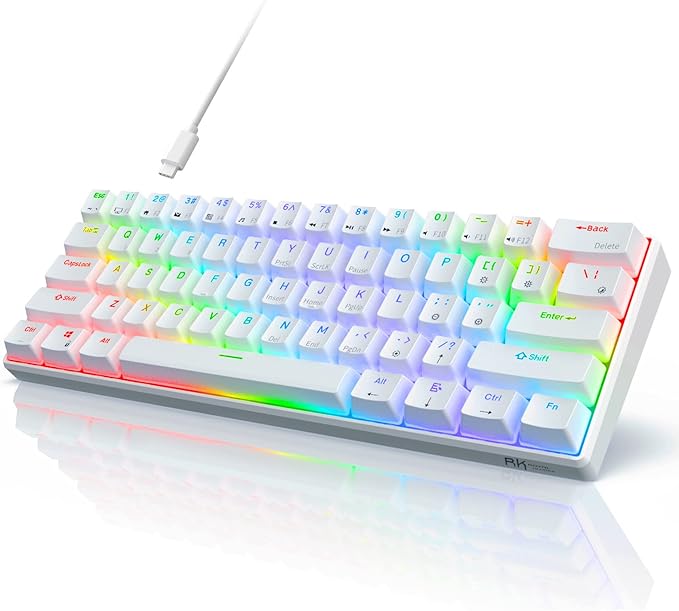 RK ROYAL KLUDGE RK61 Wired 60% Mechanical Gaming Keyboard Programmable QMK/VIA RGB Backlit 61 Keys Ultra-Compact Hot Swappable Brown Switch White