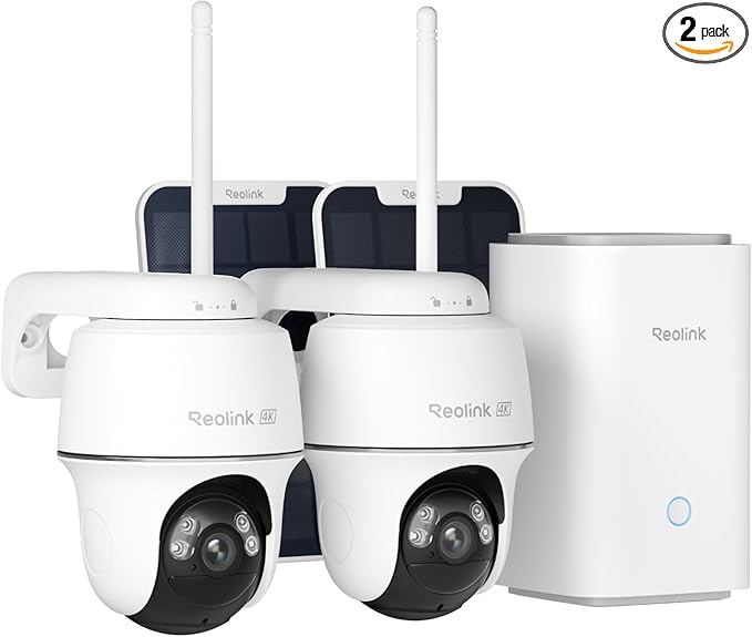 REOLINK 4K Solar Security Cameras Wireless Outdoor System, Color Night Vision, 360° Pan Tilt Auto-Tracking, 2.4/5 GHz Wi-Fi 6, Encrypted Local Storage, No Subscription, Home Hub with 2X Argus PT Ultra