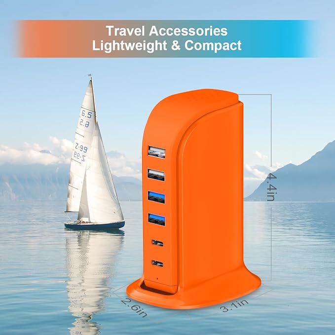 Upoy Dual USB C Charger Block, Charging Station for Multiple Devices 45W Total, USB Tower Hub Travel Ready, 6 Ports Charging Blocks for Guest Room, Office, Desk