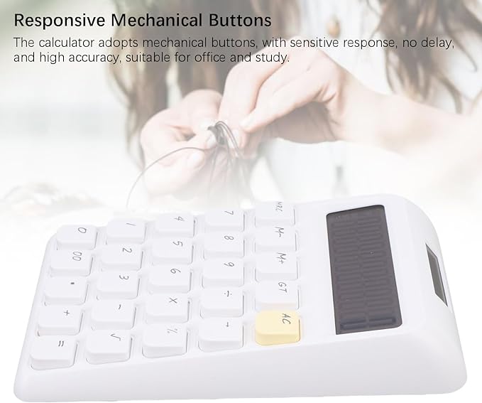 Pssopp Desktop Solar Calculator, Large 12-Digit Display Energy Efficient Tactile Press Keys Portable Standard Math Tool for Home Office Accounting (White)