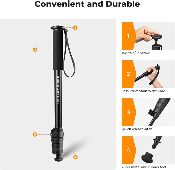 K&F CONCEPT Camera Monopod, 63" Aluminum Photography Monopod with 5-Section Height, Lightweight & Portable Camera Accessories, Payload 11lb