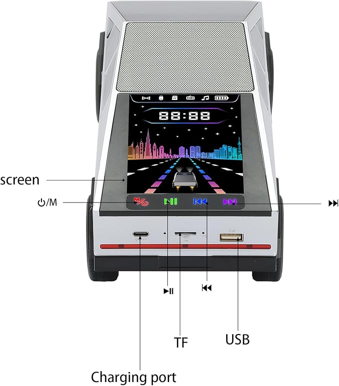 WS-580 Bluetooth Pickup Truck Replica Portable Speaker,with Display Screen,HD Sound, TWS Pairing, FM Radio,Built-in Microphone Hands-Free Calling, LED Party Light,Surprise Gift for Car Lovers(Silver)