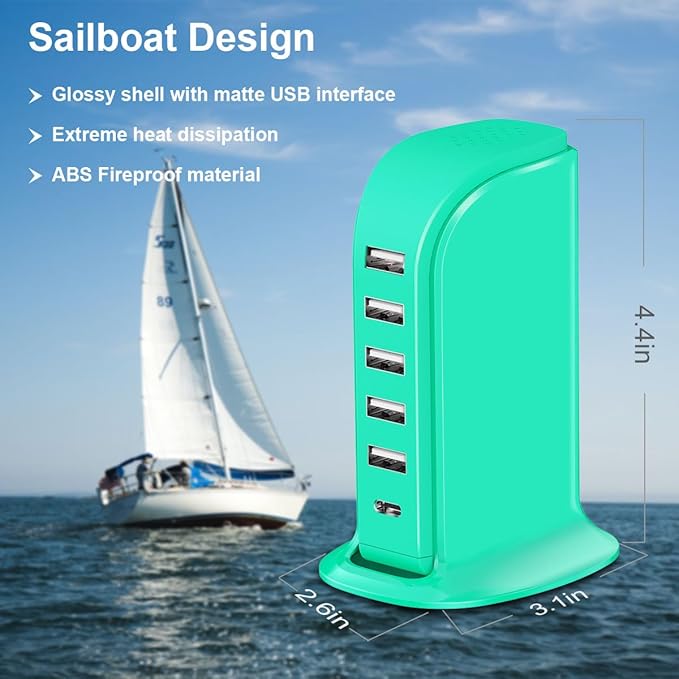 USB Tower Charging Station Upoy, Multiport Chargers for Multiple Devices 40W, Small Charging Hub for Desk, Office, Travel, USB Power Block Adapter for iPhone/Ipad