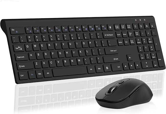 Wireless Mouse and Keyboard Combo, Full-Size Computer Keyboard with Calculator Button, 2400 Dpi Ergonomic Mouse, Ultra-Thin Cordless USB Keyboard and Mouse Set for Laptop Windows Mac - Black