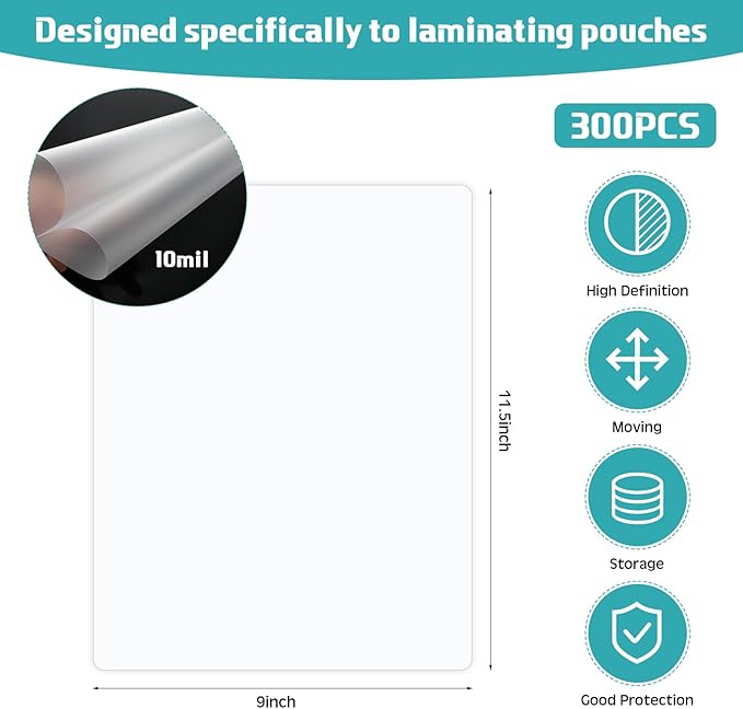Sherr 300 Pack 10 Mil Laminating Pouches Thermal Laminating Sheets Letter Size 9 x 11.5 Inch Clear Plastic Paper Hot Glossy Sheets Office Supplies