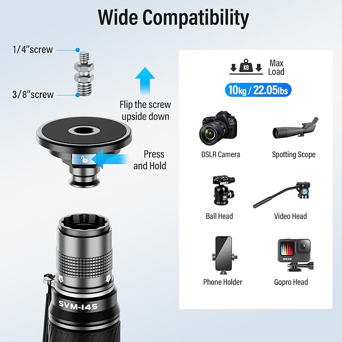 SIRUI SVM-145 Rapid Monopod with Feet, 57” Professional Carbon Fiber Camera Monopod, One-Step Rapid Height Adjustment, Lightweight Travel for DSLR Camera, Modular 3 in 1, Max Load 22lbs