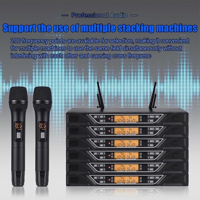 NG-9 UHF Dual Wireless Microphone System with 2 Handheld Dynamic Microphones, Professional Grade Anti-Interference, Two Handed Mic One Touch Pairing, Home KTV, Live, Shows, Meeting