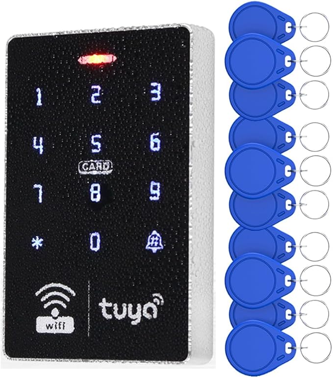 WiFi Smart Access Controller, IP68 Waterproof RFID Keypad, Tuya APP Remote Control, Wiegand 26/34, Dual-Frequency(125KHz/13.56MHz), Unlocking Records Tracking