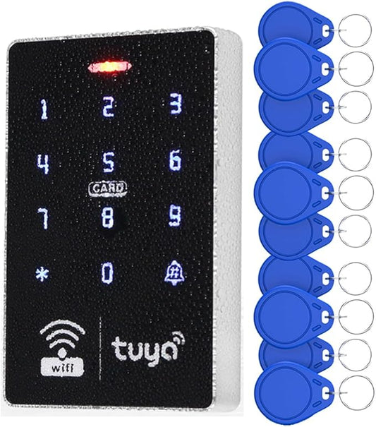 WiFi Smart Access Controller, IP68 Waterproof RFID Keypad, Tuya APP Remote Control, Wiegand 26/34, Dual-Frequency(125KHz/13.56MHz), Unlocking Records Tracking