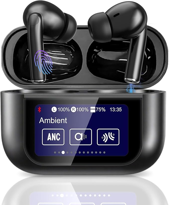 Wireless Earbuds, Earphones Wireless Bluetooth 5.4 In Ear Headphones, 40H Hifi Sound ANC Noise Canceling Earbuds, Touch Screen Ear Buds Multifunctional Headsets for Android/IOS Work Gym Sports (Black)