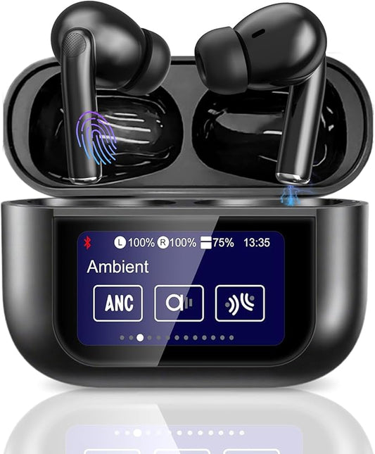 Wireless Earbuds, Earphones Wireless Bluetooth 5.4 In Ear Headphones, 40H Hifi Sound ANC Noise Canceling Earbuds, Touch Screen Ear Buds Multifunctional Headsets for Android/IOS Work Gym Sports (Black)
