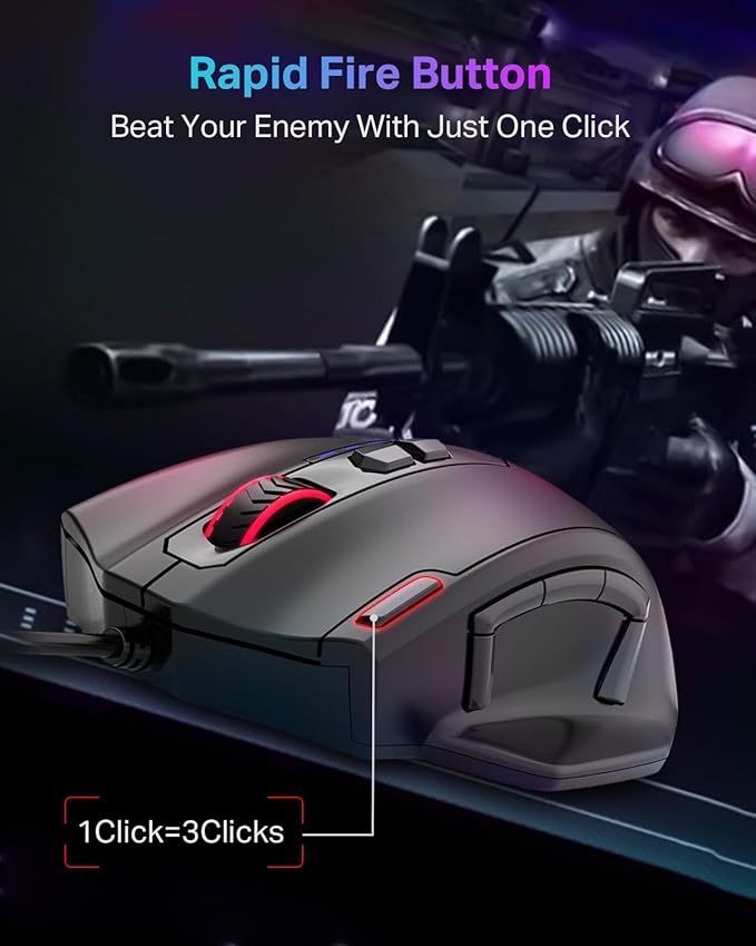 E-YOOSO Wired Large Gaming Mouse, Big Gamer Mouse with Rapid Fire Button, 5 Side Buttons, 12400 DPI, 5 Backlit Modes, 11 Programmable Macro Shortcuts, Adjustable Weights, Comfort Grip for Windows