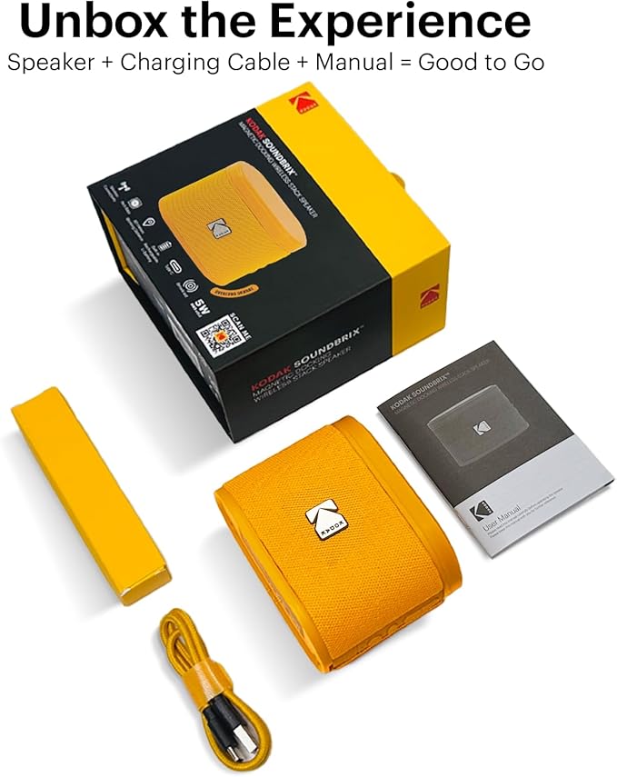 KODAK SOUNDBRIX™ Bluetooth Speaker with HD Sound Portable Wireless IPX4 Water Resistant Upto 5H Playtime V5.4 for Home Party Outdoor Beach Electronic Gadgets Birthday Gift Orange Stackable Speakers