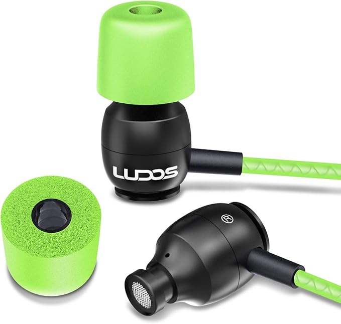 LUDOS Clamor Wired Earbuds in-Ear Headphones, 5 Years Warranty, Earphones with Microphone, Noise Isolating Ear Buds, Memory Foam for iPhone, Samsung, School Students, Kids, Women, Small Ears - Green