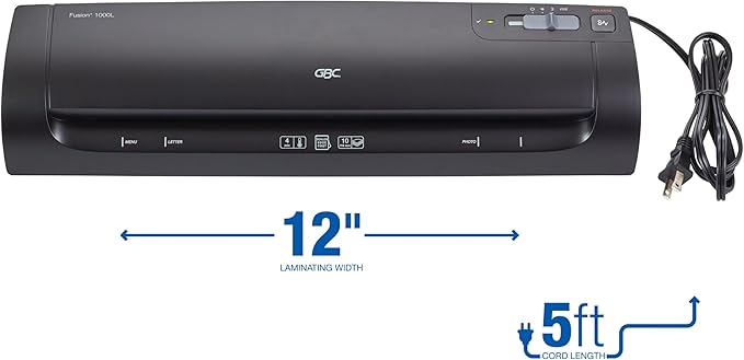 GBC Thermal Laminator Machine, Fusion 1000L, 12 Inch, 4 Min Warm-up, 3 or 5 Mil, with 10 EZUse Laminating Pouches for Home, Office and Classroom, Black (1703073)