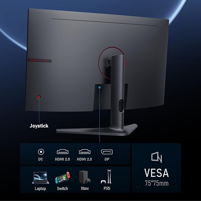 KOORUI 32 inch Curved Gaming Monitor - QHD (2560 x 1440) 2K Display, 170Hz 144Hz Monitor, 1500R Curvature, 1ms, HDR10, Adaptive Sync, Tilt Adjustable, DisplayPort HDMI, Black - 32E6QC