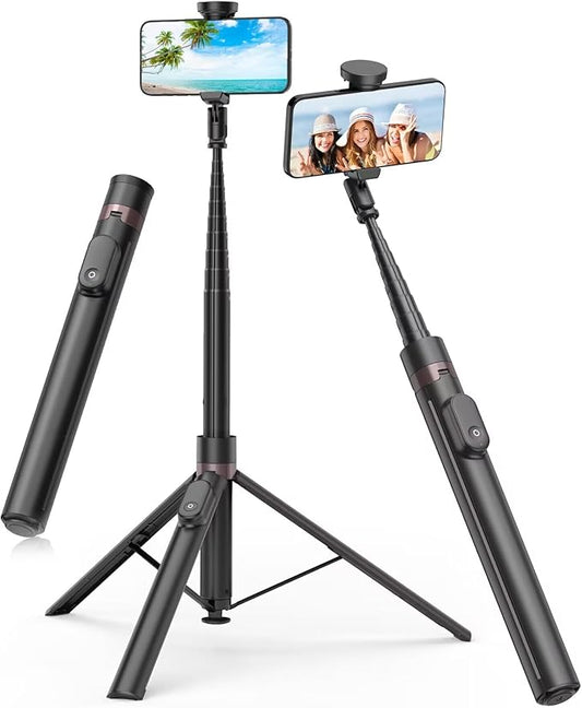 TONEOF 66" Automatic Tripod,Auto-Open Phone Tripod Stand with Magnetic Rechargable Remote,Selfie Stick Tripod 360° Vertical & Horizontal Rotatable,Stable Travel Tripod for iPhone/Android(Black)