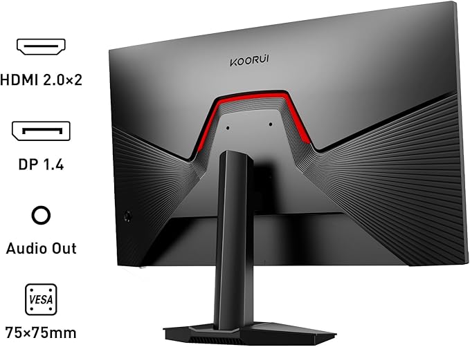 KOORUI 27" 200Hz Gaming Monitor, 1ms Fast IPS Computer Monitor, WQHD (2560 x 1440p) HDR 400 Display, DCI-P3 95% Color Gamut, FreeSync Premium, Adaptive G-Sync, HDMI x 2, DisplayPort, Black