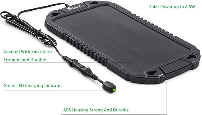 Sunway Solar Car Battery Trickle Charger & Maintainer 12Volt 8W Solar Panel Power Charger kit Portable Waterproof for Automotive RV Marine Boat Truck Motorcycle Trailer Tractor Powersports Snowmobile