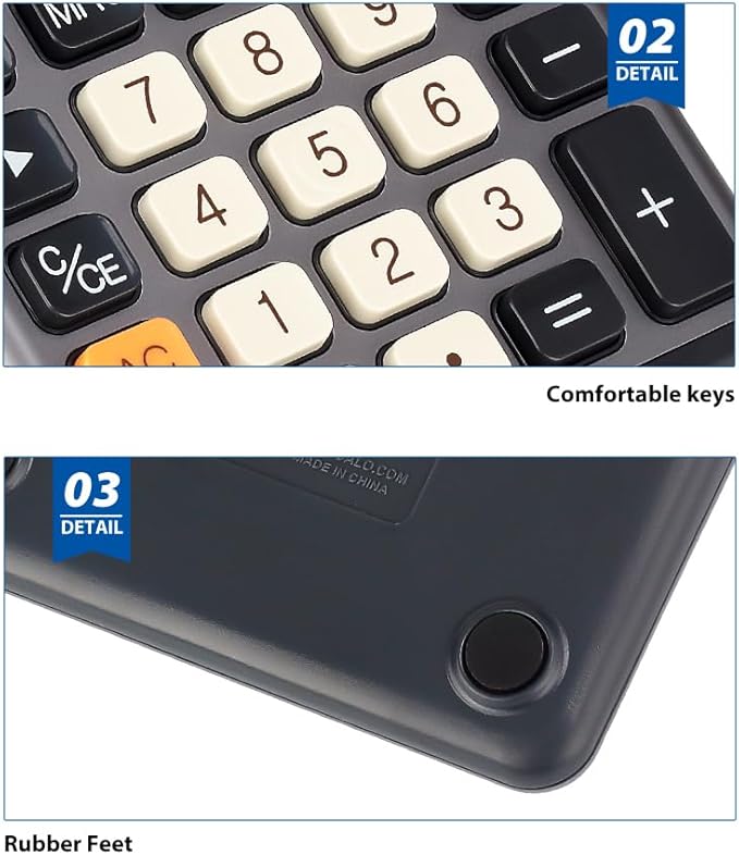 Pendancy Office Small Calculator Desktop with Tax+/- for Tax Calculation, 12 Digit Large LCD Display, Solar Battery Power, Durable Portable Design, Financial Accounting Business Home Use(OS-200T-Gray)