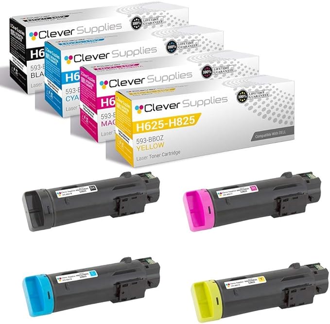 CS Replacement Toner Cartridge Compatible with Dell H625-H825 593-BBOW Black 593-BBOX Cyan 593-BBOY Magenta 593-BBOZ Yellow Laser H625CDW Laser H825CDW Laser S2825CDN 4 Color Set