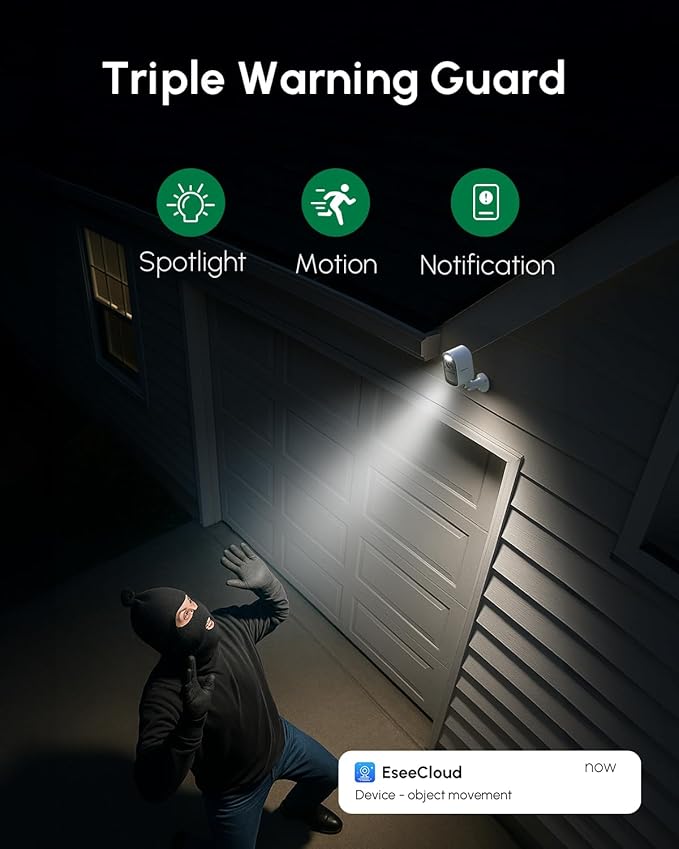 2K/4MP Solar Security Cameras Wireless Outdoor, 4 Battery Cameras with 4 Solar Panels, 5GHz & 2.4GHz WiFi, Spotlight Color Night Vision, PIR Motion Sensor, APP Remote Access for Home Security
